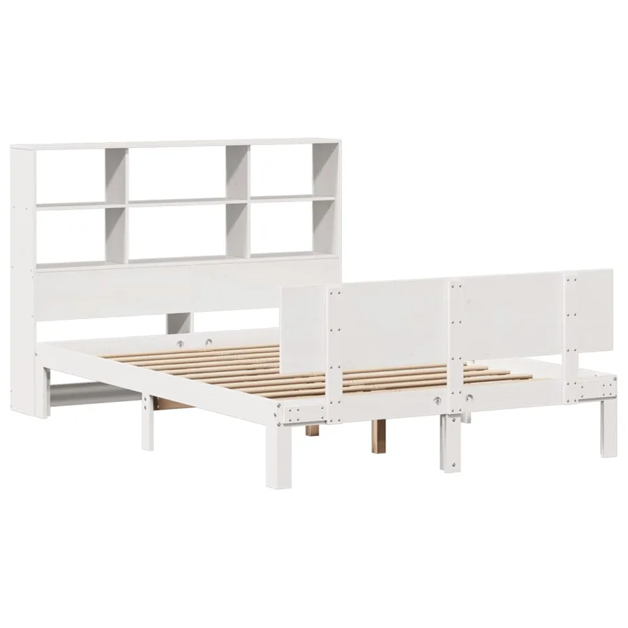 Lit bibliothèque sans matelas blanc 140x200 cm bois pin massif - 3