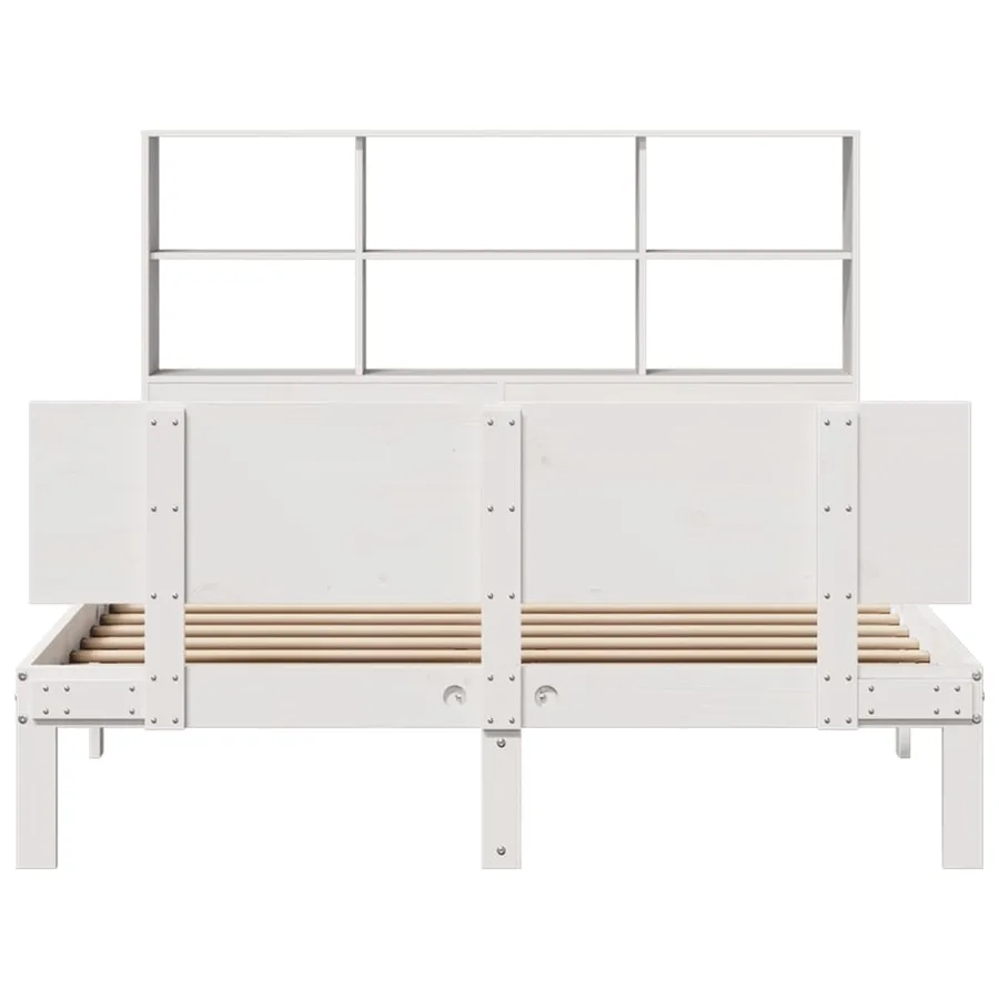 Lit bibliothèque sans matelas blanc 140x200 cm bois pin massif - 4