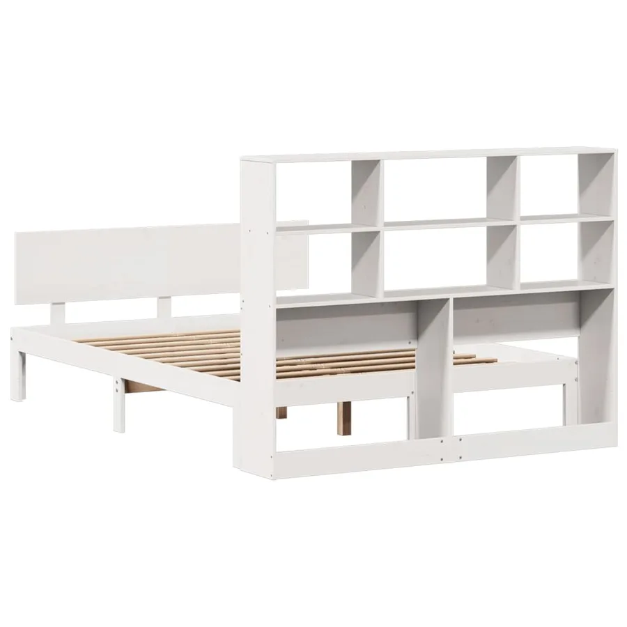 Lit bibliothèque sans matelas blanc 140x200 cm bois pin massif - 6