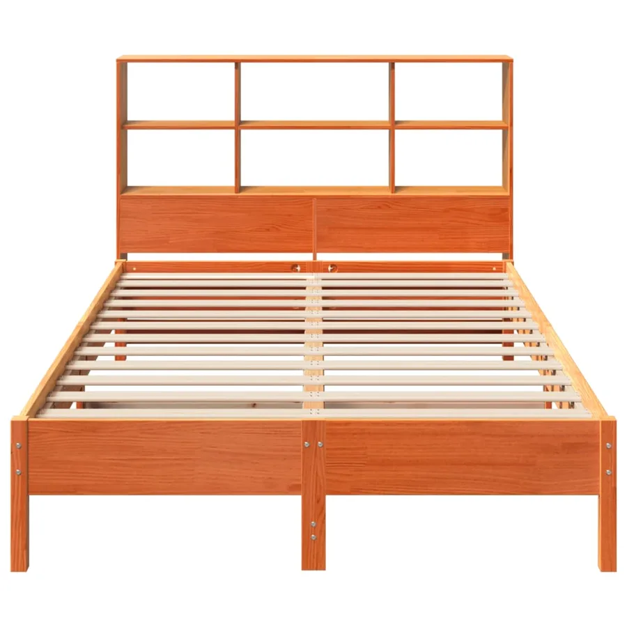 Lit bibliothèque sans matelas cire marron 135x190 cm pin massif - 4