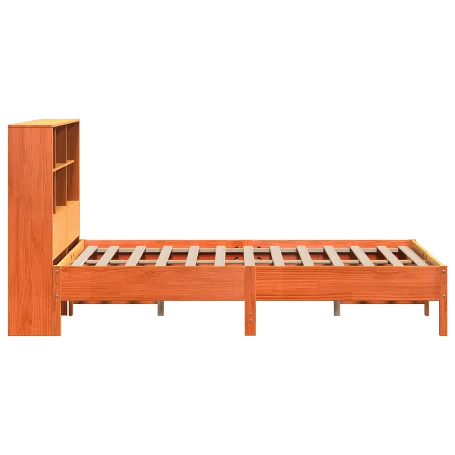 Lit bibliothèque sans matelas cire marron 135x190 cm pin massif - 5