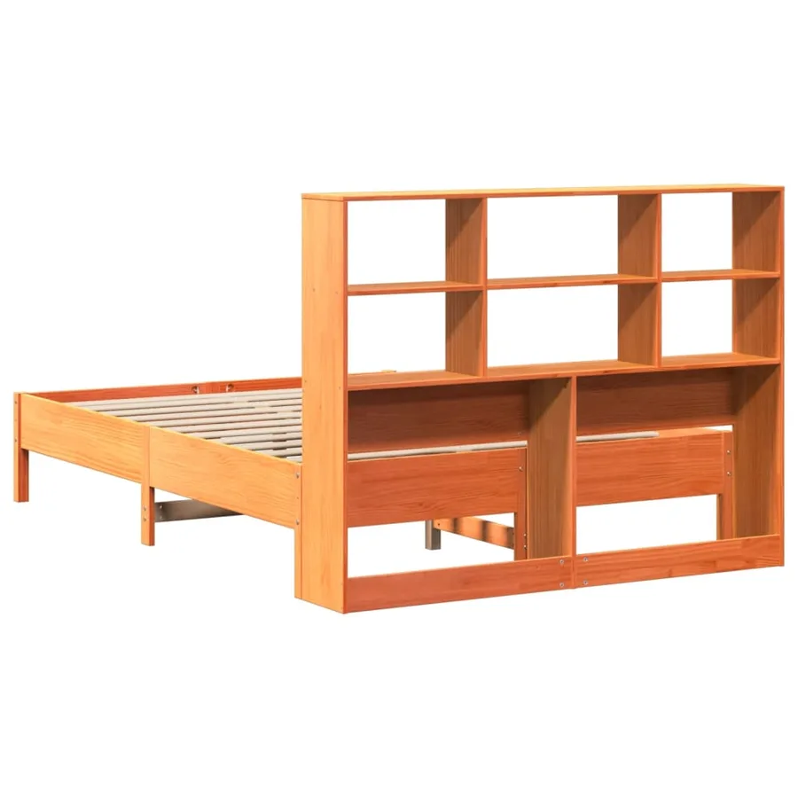 Lit bibliothèque sans matelas cire marron 135x190 cm pin massif - 6