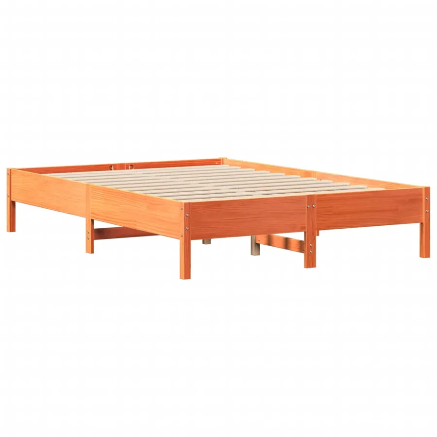 Lit bibliothèque sans matelas cire marron 135x190 cm pin massif - 8