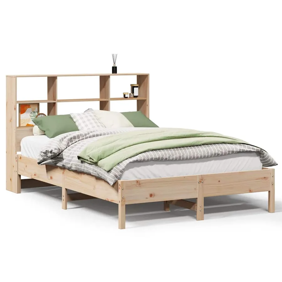 Lit bibliothèque sans matelas 160x200 cm bois massif de pin - 2