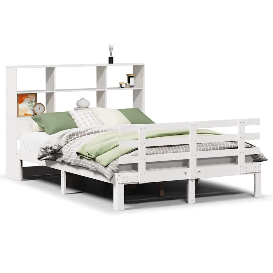 Lit bibliothèque sans matelas blanc 160x200 cm bois pin massif - 2