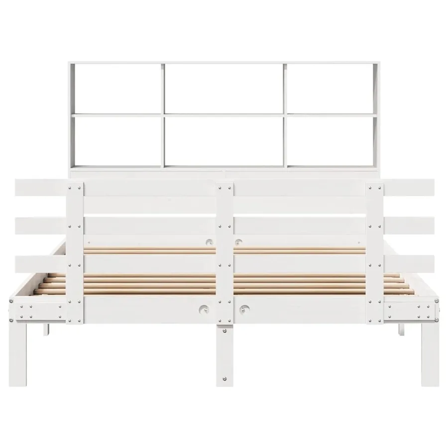 Lit bibliothèque sans matelas blanc 160x200 cm bois pin massif - 4