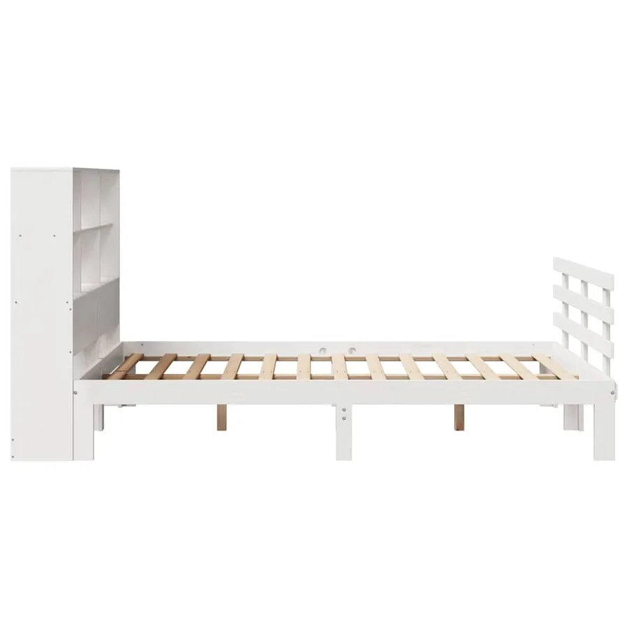 Lit bibliothèque sans matelas blanc 160x200 cm bois pin massif - 5