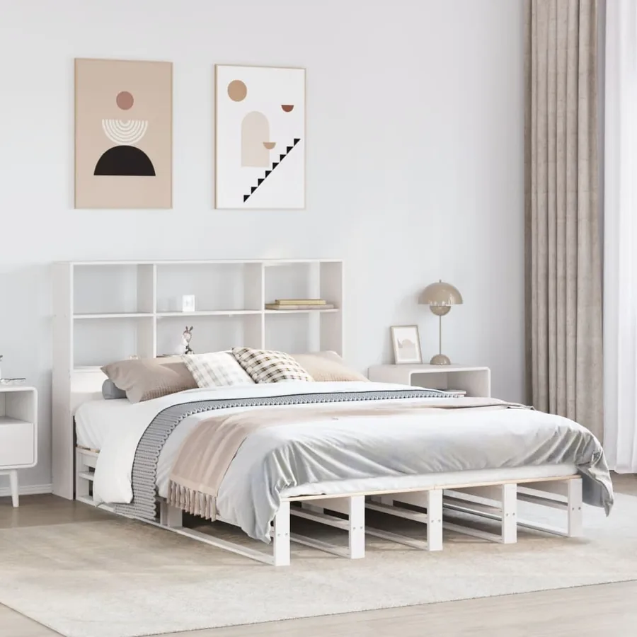 Lit bibliothèque sans matelas blanc 160x200 cm bois massif