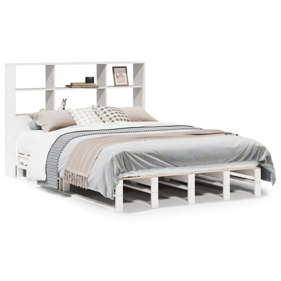Lit bibliothèque sans matelas blanc 160x200 cm bois massif - 2