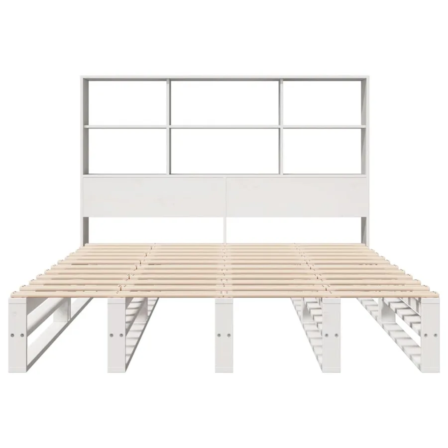 Lit bibliothèque sans matelas blanc 160x200 cm bois massif - 4
