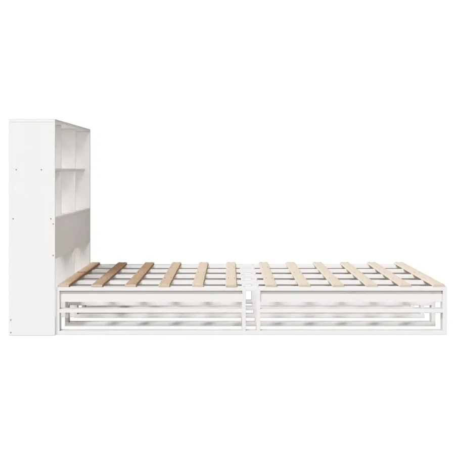 Lit bibliothèque sans matelas blanc 160x200 cm bois massif - 7