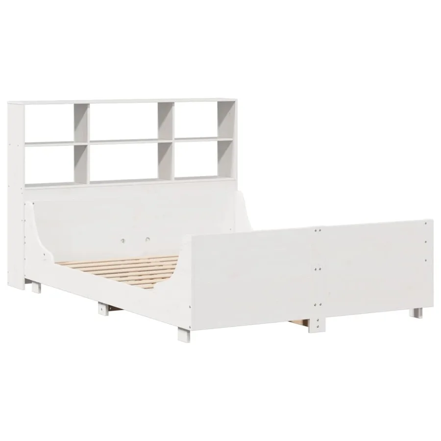 Lit bibliothèque sans matelas blanc 160x200 cm bois massif - 3