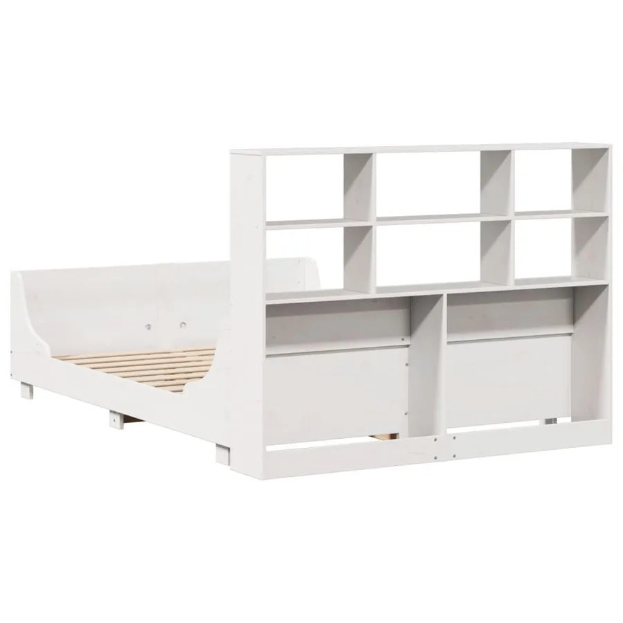 Lit bibliothèque sans matelas blanc 160x200 cm bois massif - 8