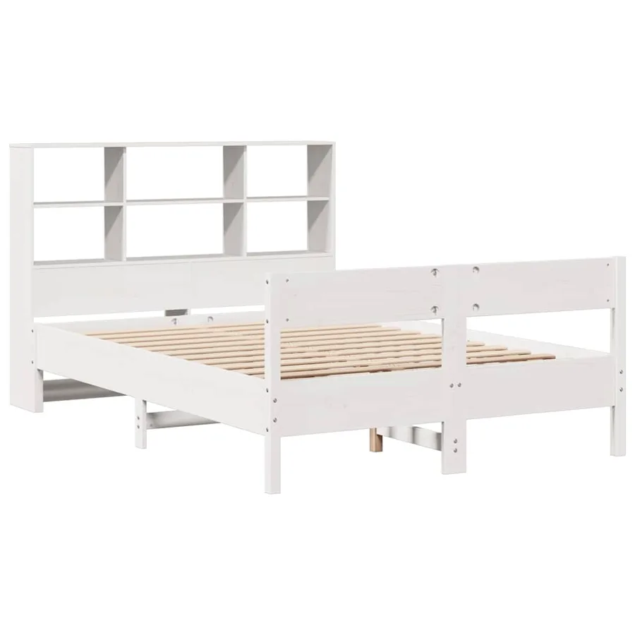 Lit bibliothèque sans matelas blanc 160x200 cm bois pin massif - 3