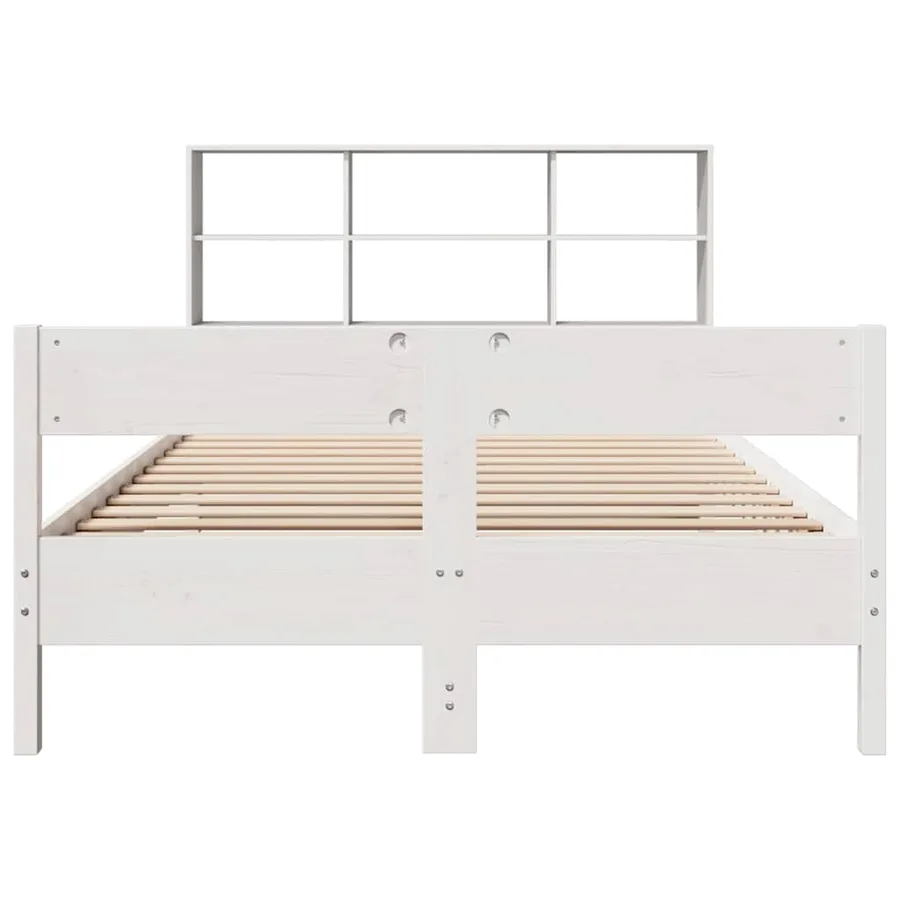 Lit bibliothèque sans matelas blanc 160x200 cm bois pin massif - 4