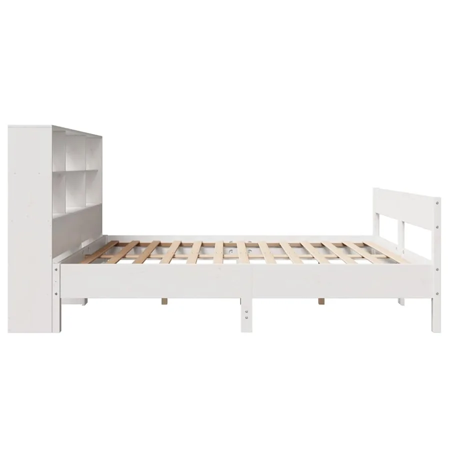Lit bibliothèque sans matelas blanc 160x200 cm bois pin massif - 5