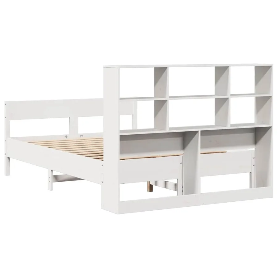 Lit bibliothèque sans matelas blanc 160x200 cm bois pin massif - 6