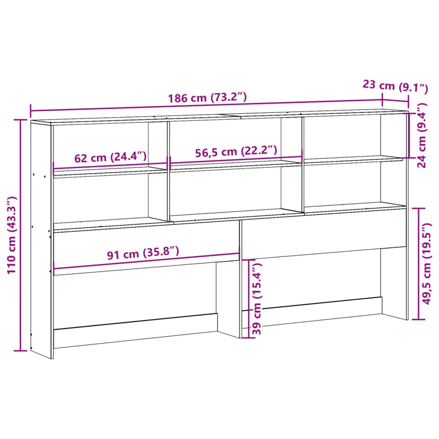 Tête de lit avec rangement blanc 180 cm bois massif de pin - 10