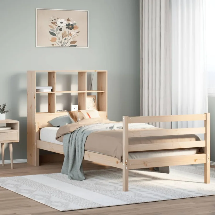 Lit bibliothèque sans matelas 90x200 cm bois de pin massif