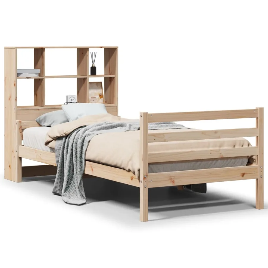 Lit bibliothèque sans matelas 90x200 cm bois de pin massif - 2