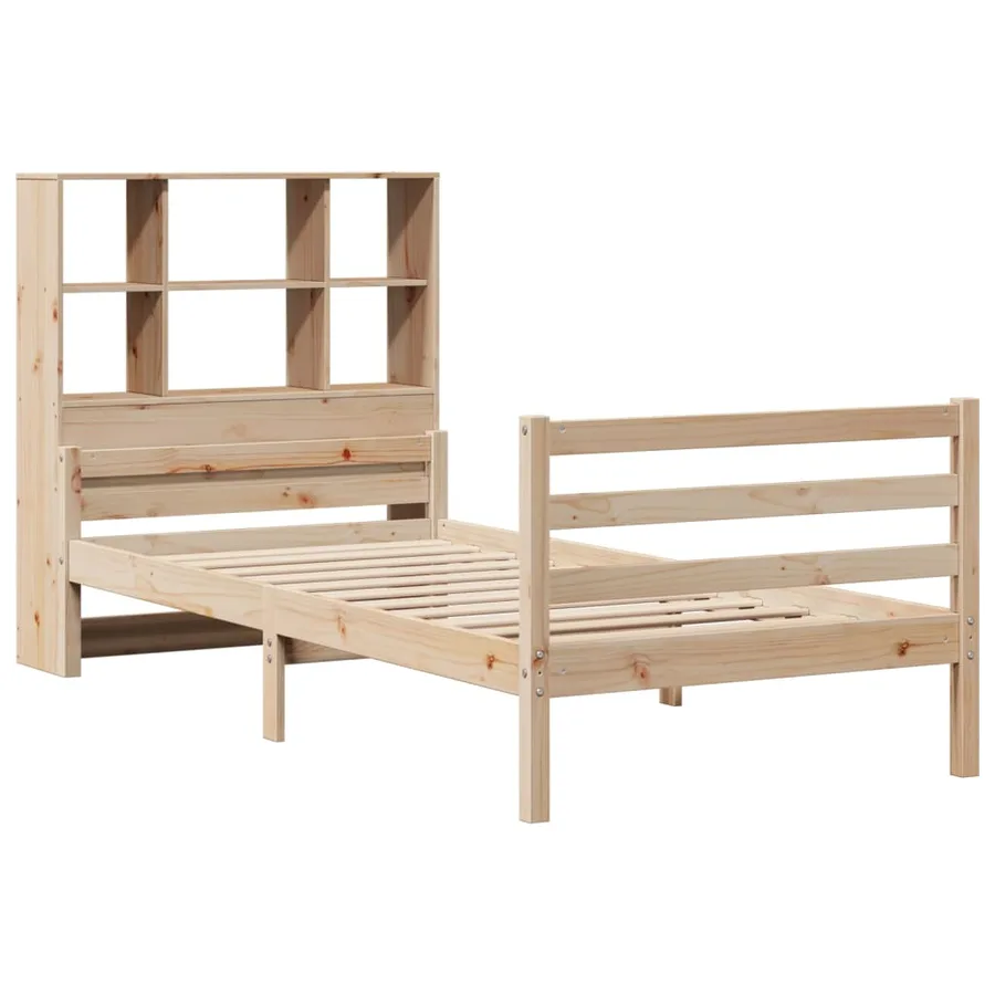 Lit bibliothèque sans matelas 90x200 cm bois de pin massif - 3