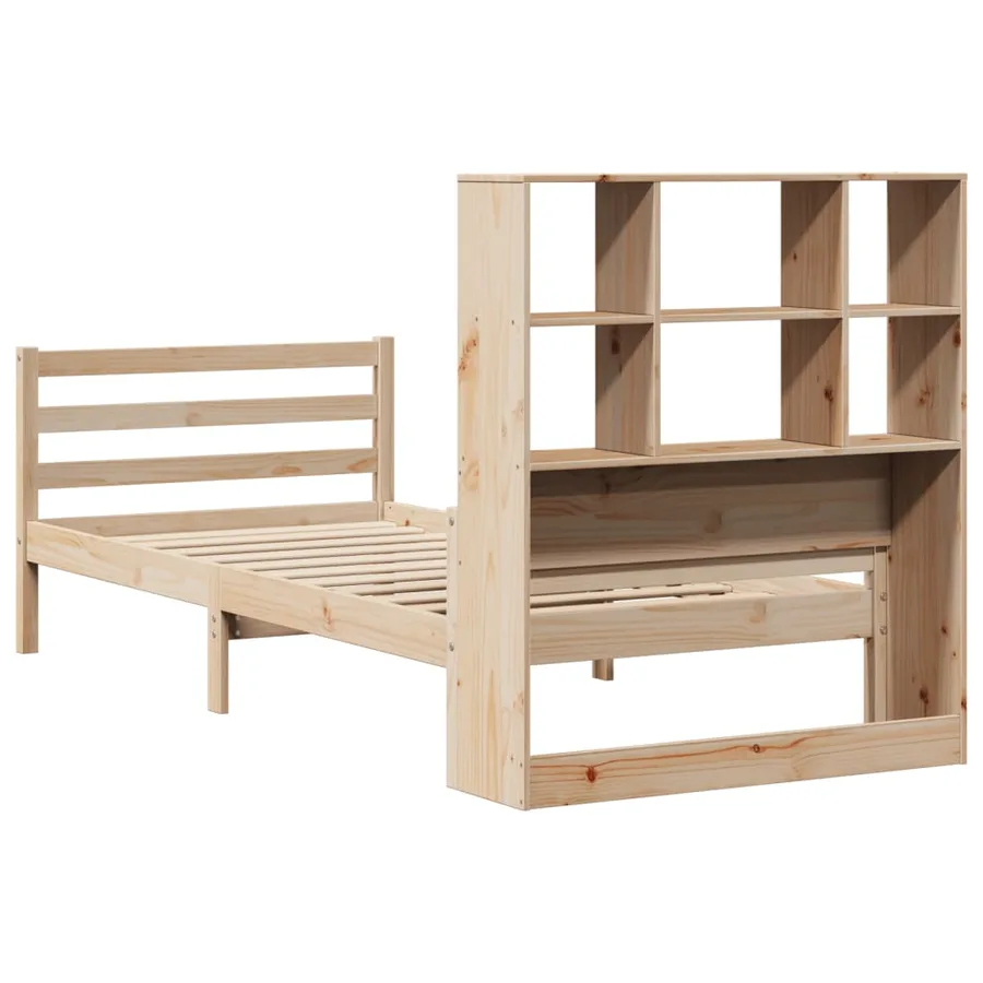 Lit bibliothèque sans matelas 90x200 cm bois de pin massif - 6
