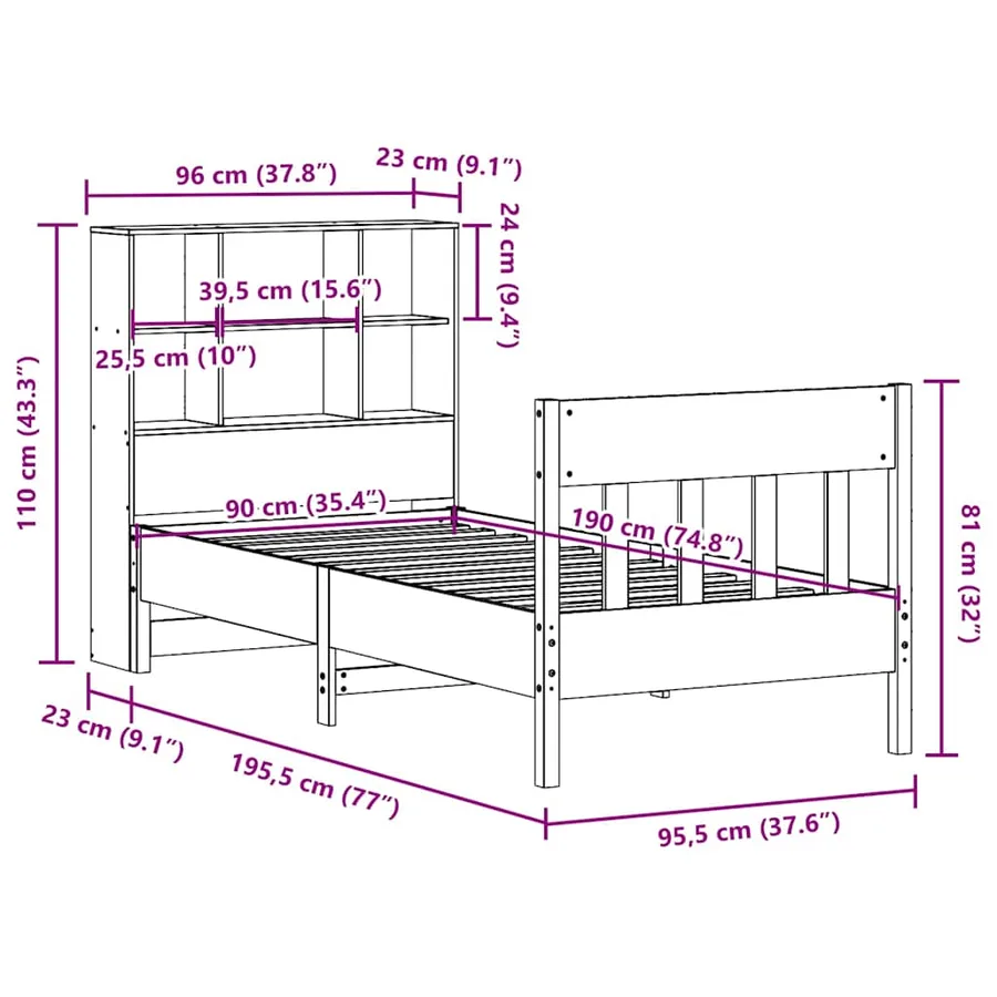 Cadre de lit sans matelas 90x190 cm bois de pin massif - 12