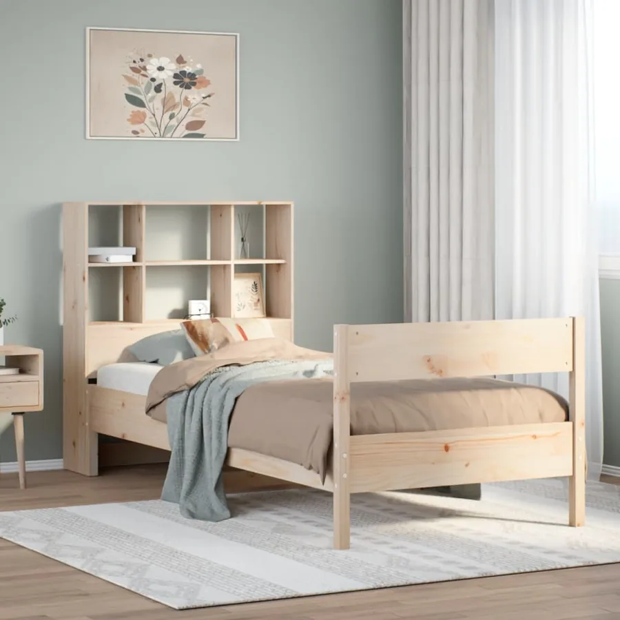 Lit bibliothèque sans matelas 90x190 cm bois de pin massif