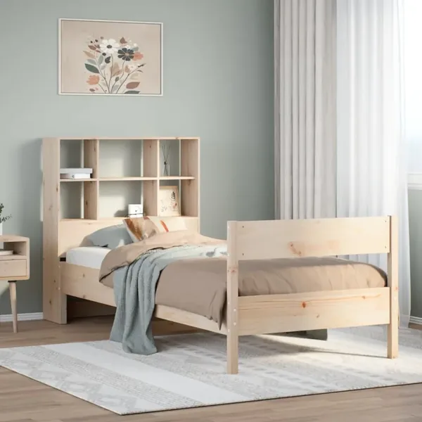 Lit bibliothèque sans matelas 90x190 cm bois de pin massif