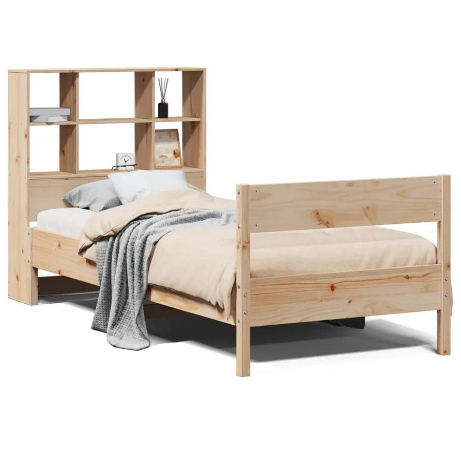 Lit bibliothèque sans matelas 90x190 cm bois de pin massif - 2
