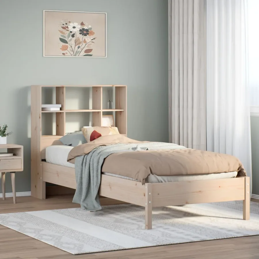 Lit bibliothèque sans matelas 90x200 cm bois de pin massif