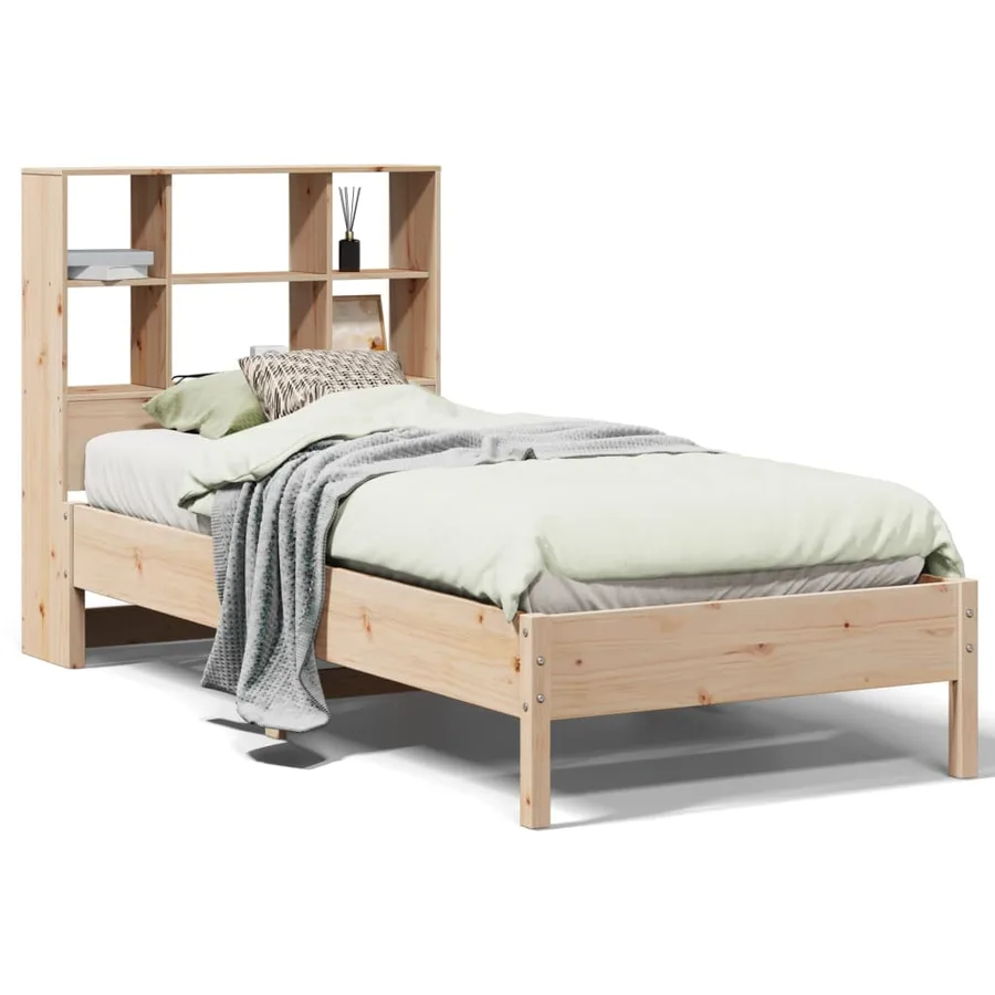 Lit bibliothèque sans matelas 90x200 cm bois de pin massif - 2