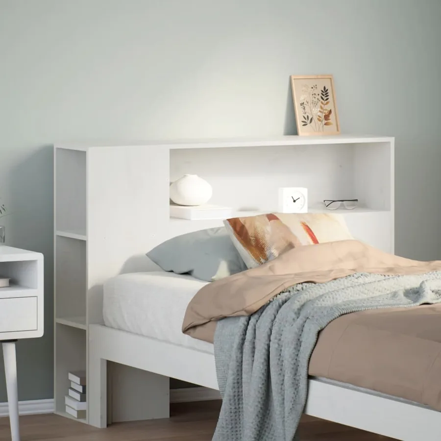 Tête de lit avec rangement blanc 75 cm bois massif de pin