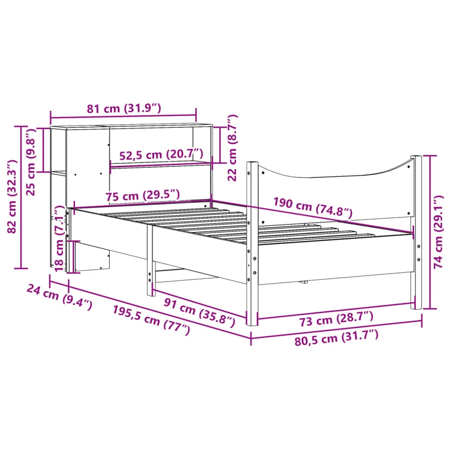 Cadre de lit sans matelas blanc 75x190 cm bois de pin massif - 11