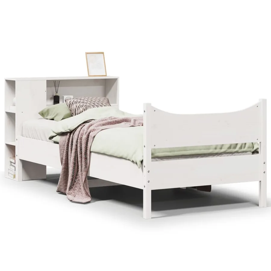 Cadre de lit sans matelas blanc 75x190 cm bois de pin massif - 2