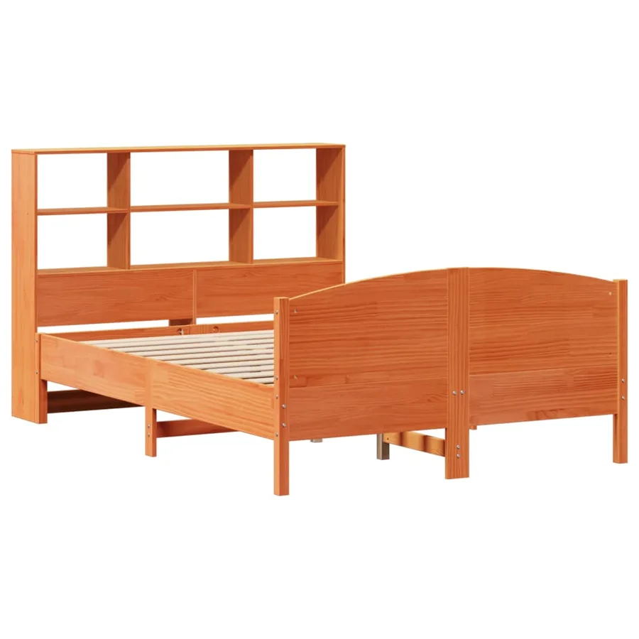 Lit bibliothèque sans matelas cire marron 140x190 cm pin massif - 3