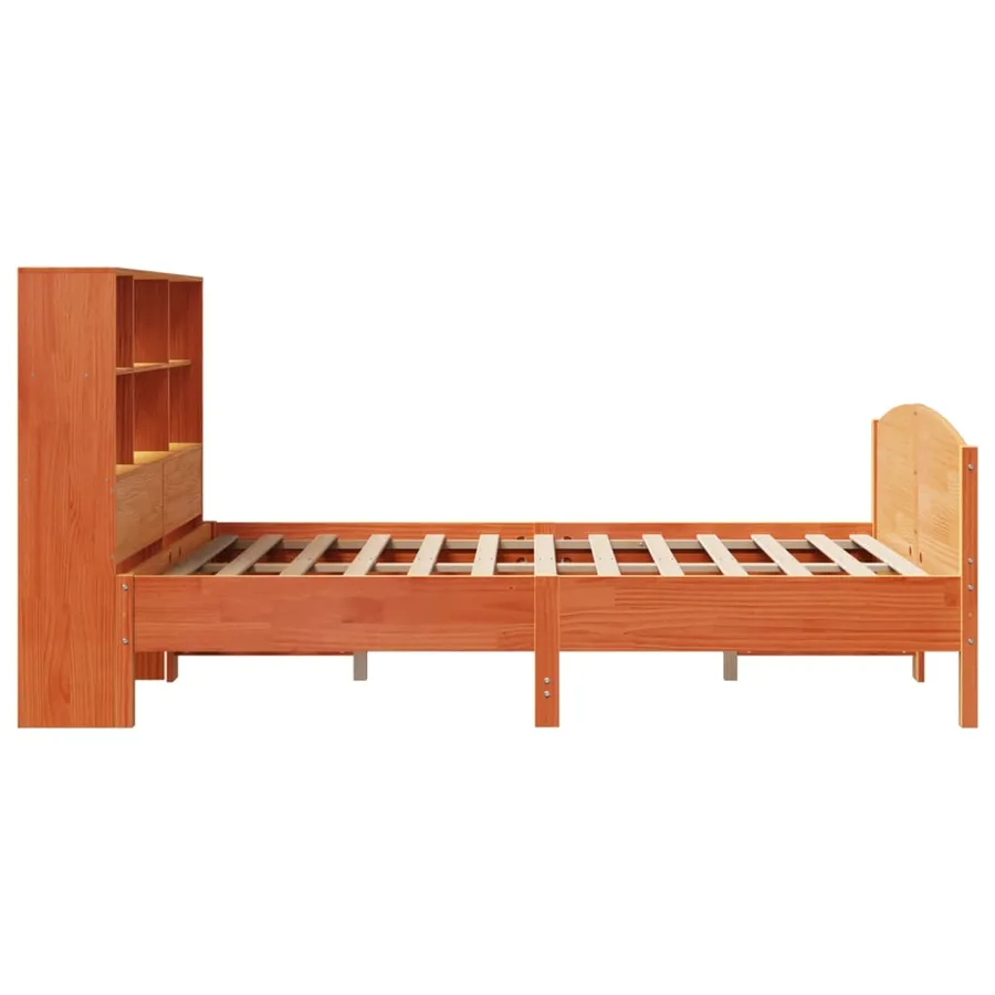 Lit bibliothèque sans matelas cire marron 140x190 cm pin massif - 5