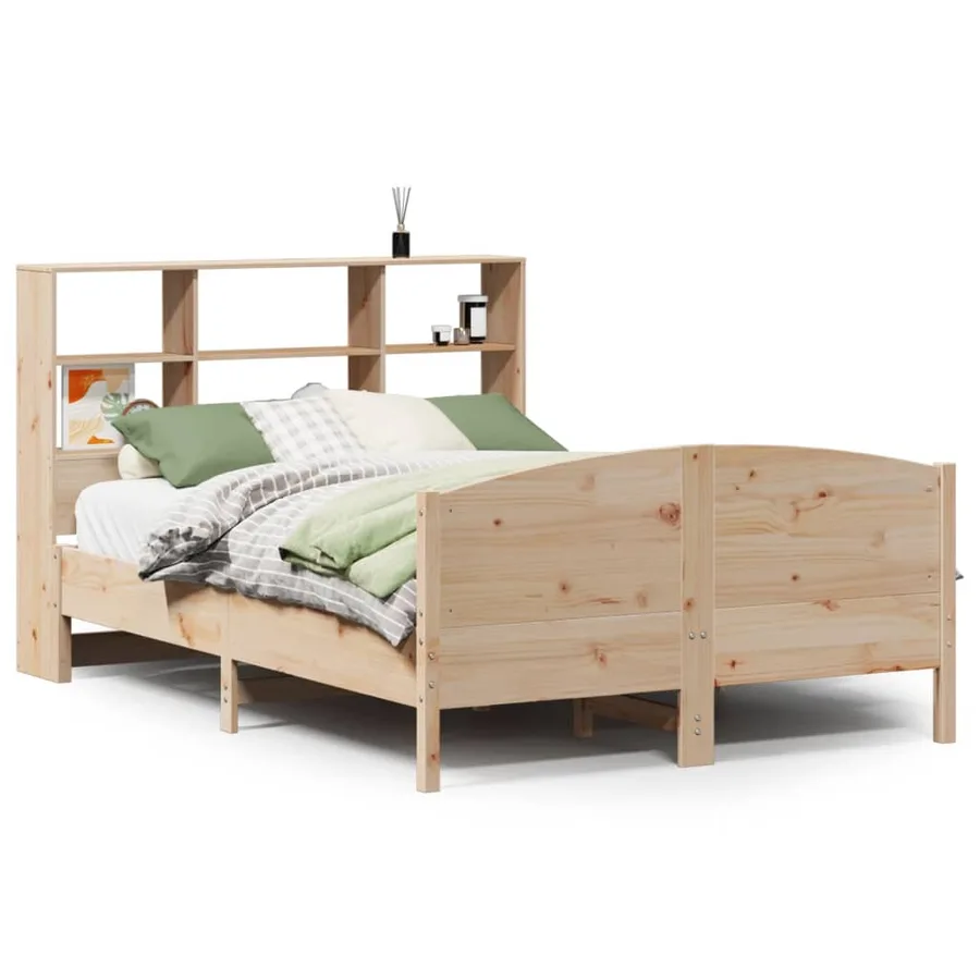 Lit bibliothèque sans matelas 140x190 cm bois de pin massif - 2