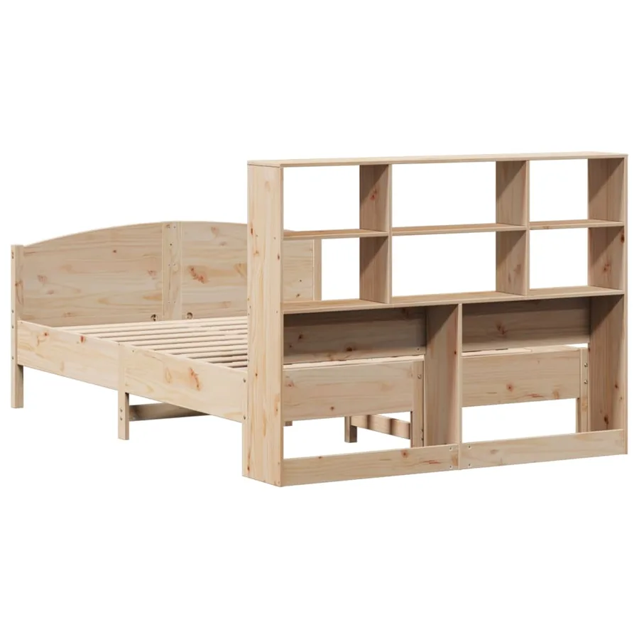 Lit bibliothèque sans matelas 140x190 cm bois de pin massif - 6