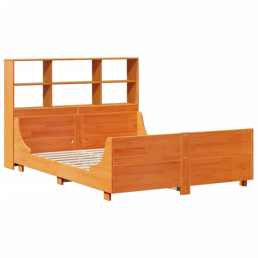 Lit bibliothèque sans matelas cire marron 140x200cm bois massif - 3
