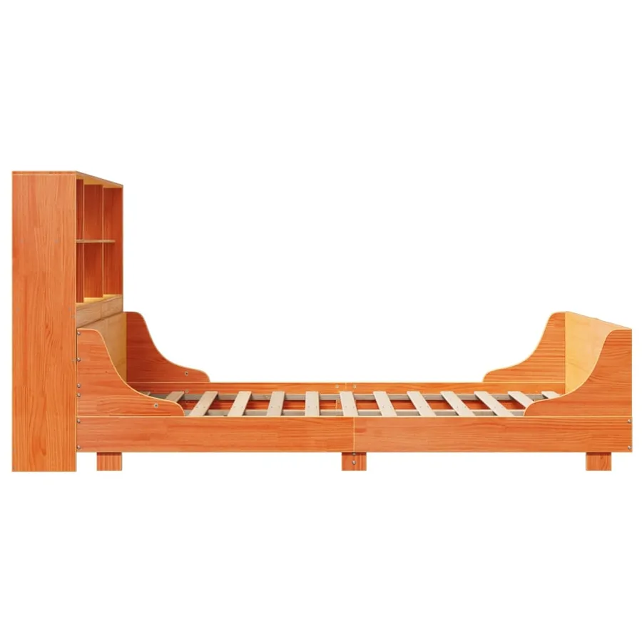 Lit bibliothèque sans matelas cire marron 140x200cm bois massif - 7