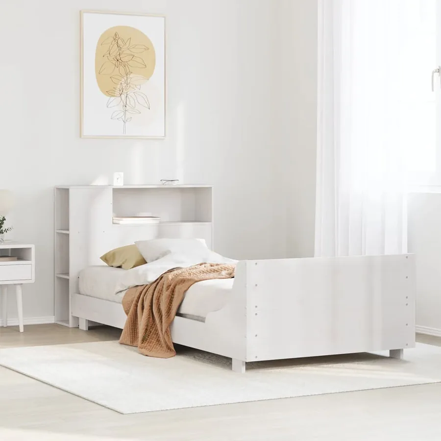 Cadre de lit sans matelas blanc 75x190 cm bois de pin massif