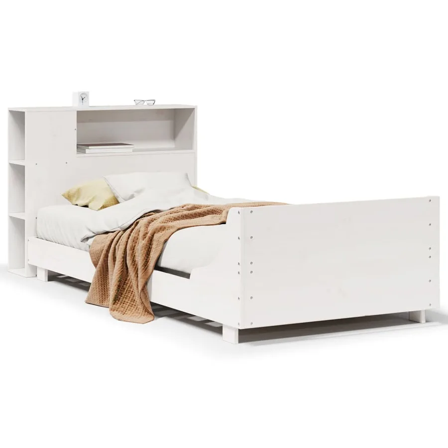 Cadre de lit sans matelas blanc 75x190 cm bois de pin massif - 2