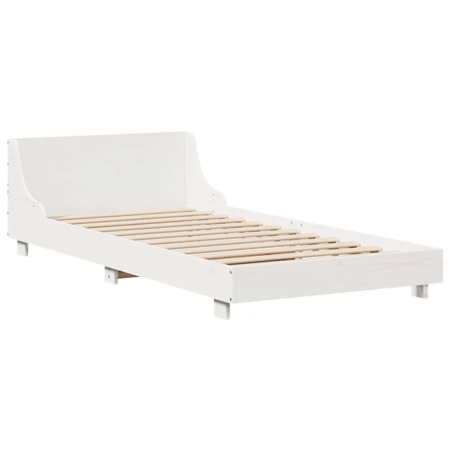 Cadre de lit sans matelas blanc 75x190 cm bois de pin massif - 5