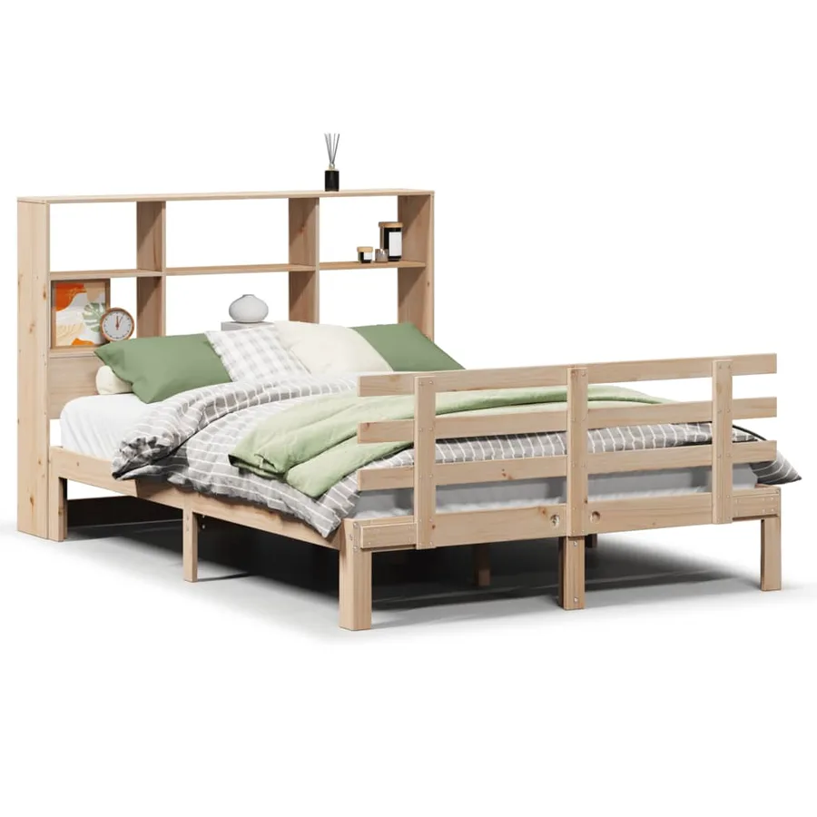 Lit bibliothèque sans matelas 140x200 cm bois massif de pin - 2