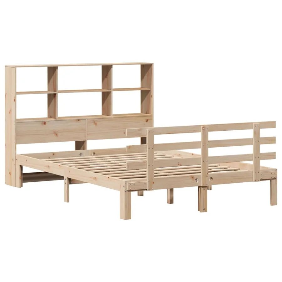 Lit bibliothèque sans matelas 140x200 cm bois massif de pin - 3