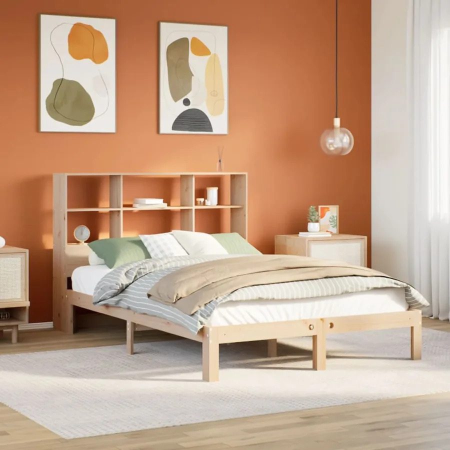 Lit bibliothèque sans matelas 140x190 cm bois de pin massif