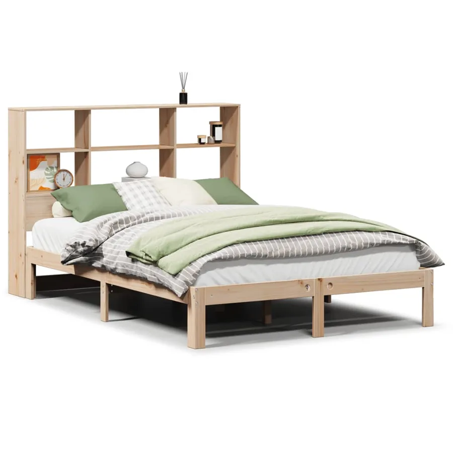 Lit bibliothèque sans matelas 140x190 cm bois de pin massif - 2