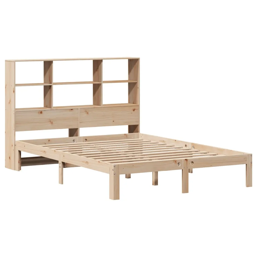 Lit bibliothèque sans matelas 140x190 cm bois de pin massif - 3