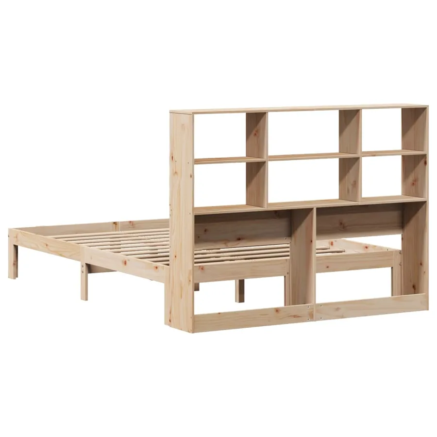 Lit bibliothèque sans matelas 140x190 cm bois de pin massif - 8